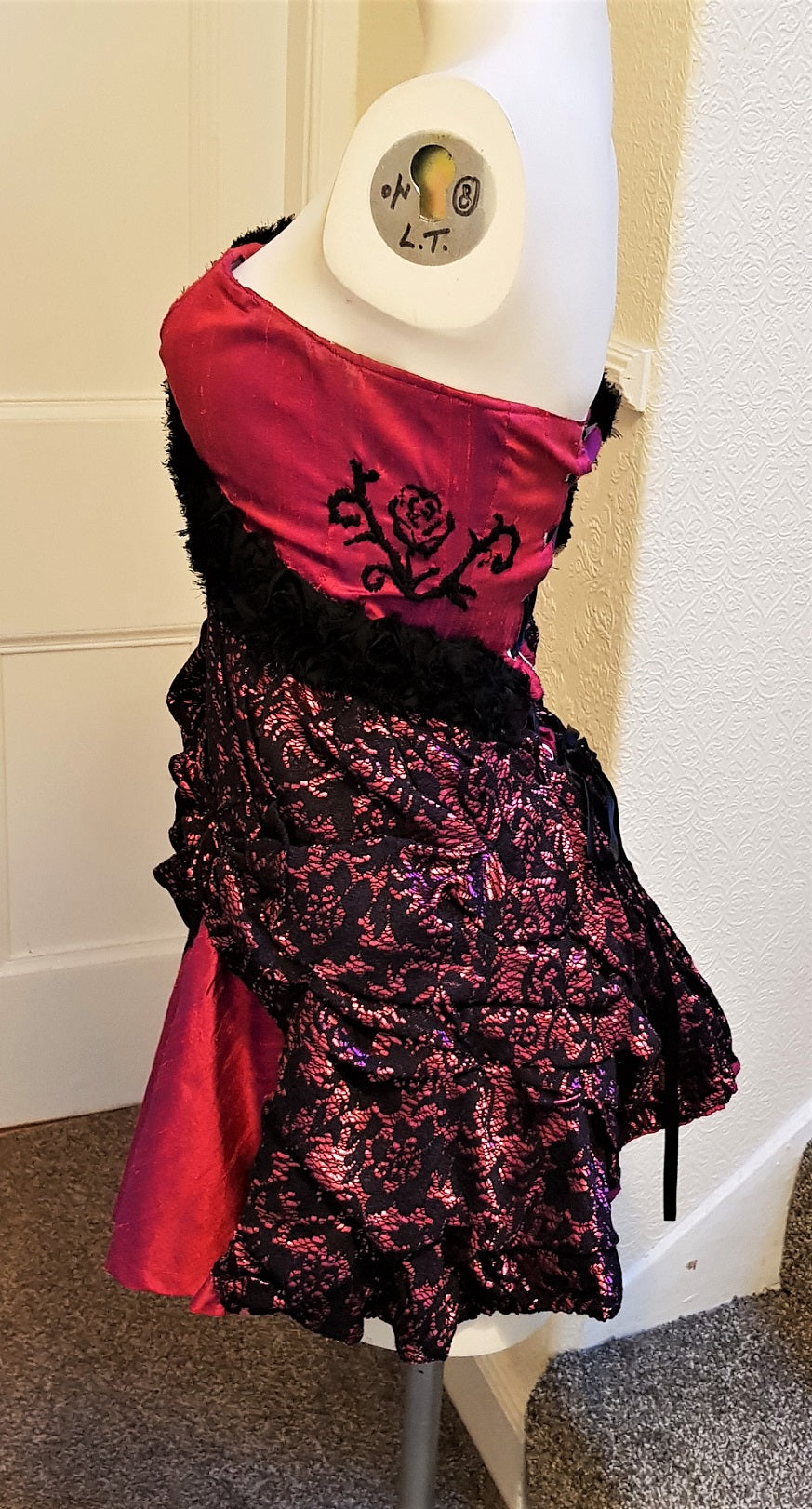Pink silk and black lace burlesque costume – The Frockery