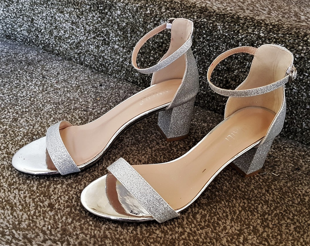 Sandals Silver Glitter Peep Toe Heels Annaili Silver Glitter Sandals