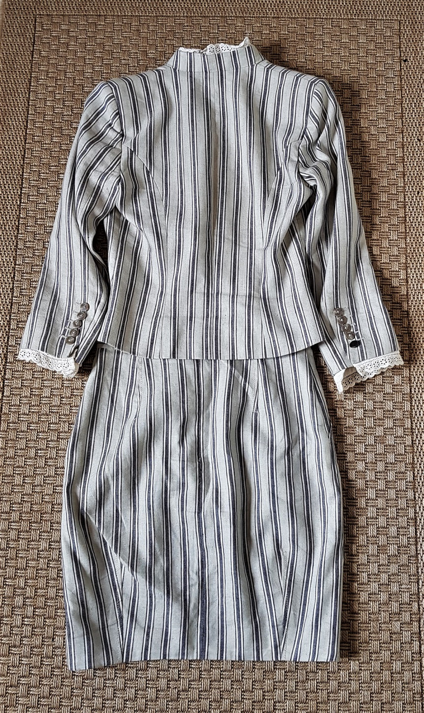 Black and white striped skirt suit best sale