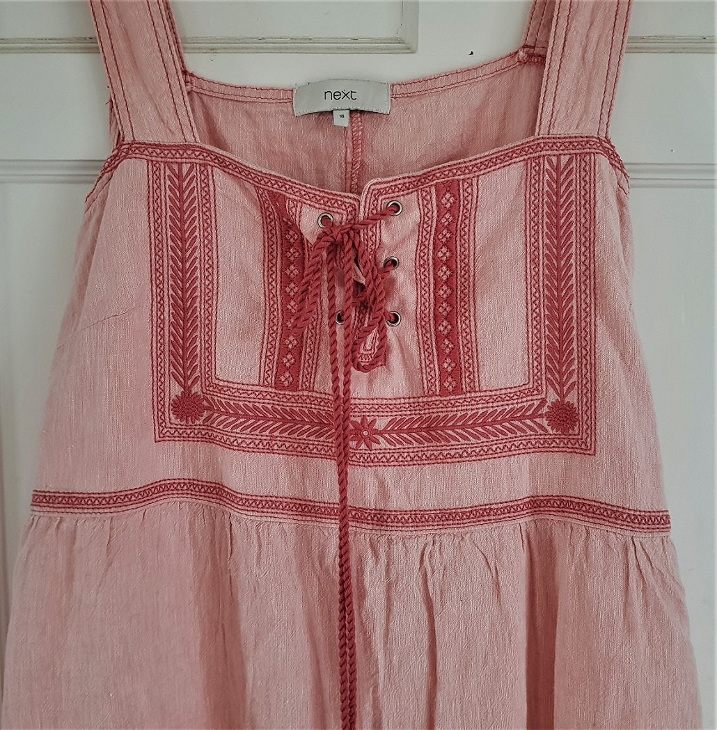 Boho pink linen pinafore smock dress – The Frockery