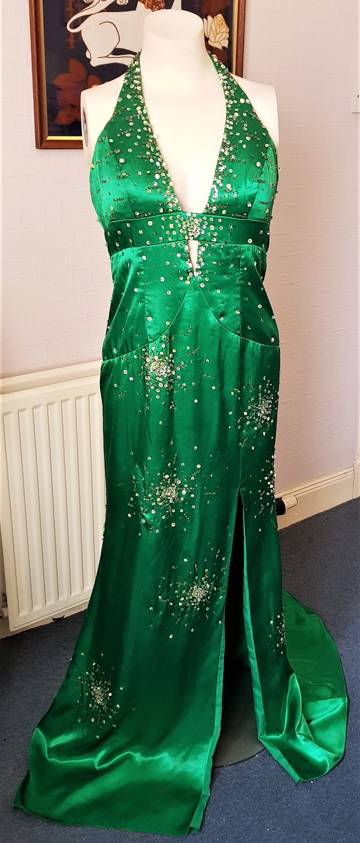 Night Moves emerald green embellished evening gown with train  The Frockery