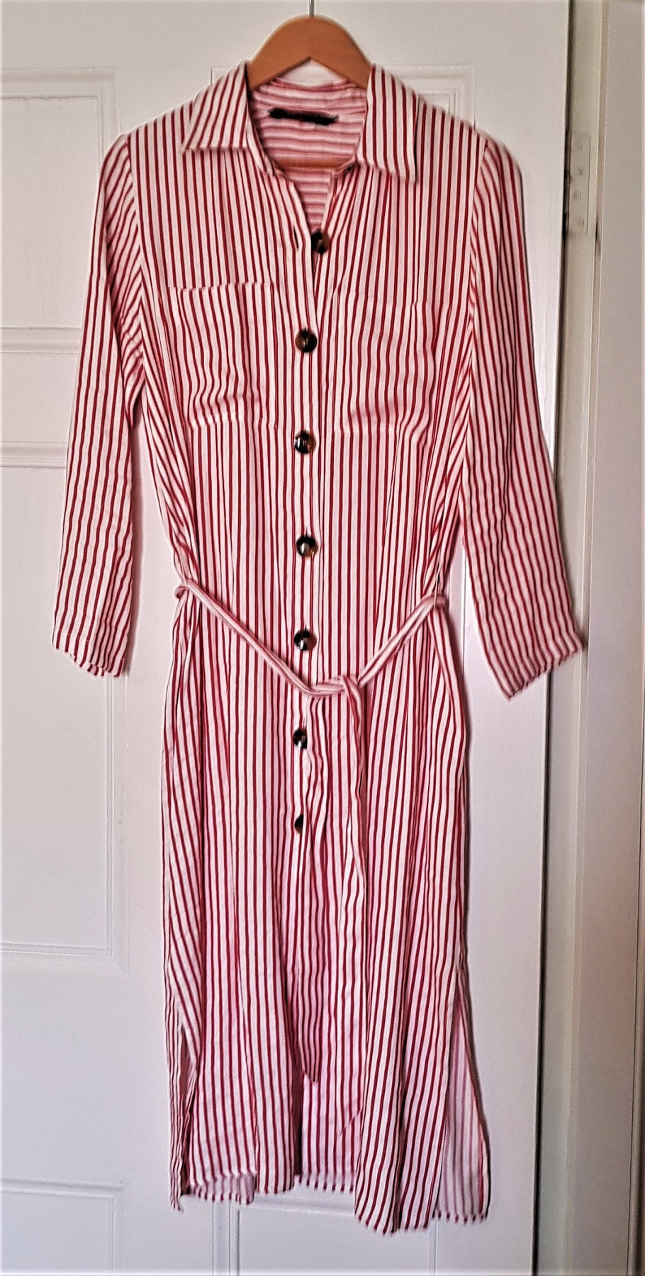 Zara red striped shirt dress The Frockery Zara red striped shirt dress The Frockery