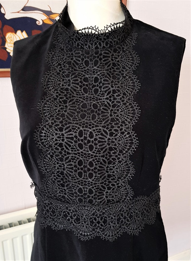 Warehouse Spotlight black velvet shift dress with lace The Frockery Warehouse Spotlight black velvet shift dress with lace The Frockery
