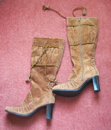 Boho tan suede knee high boots – The Frockery - Main Image