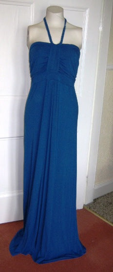 Grecian style royal blue jersey halter neck maxi dress – The Frockery