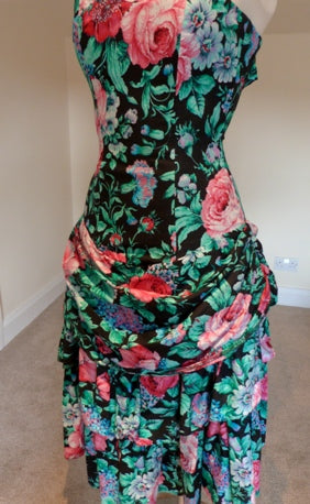 Richards 80s bold floral strapless cocktail prom dress The Frockery