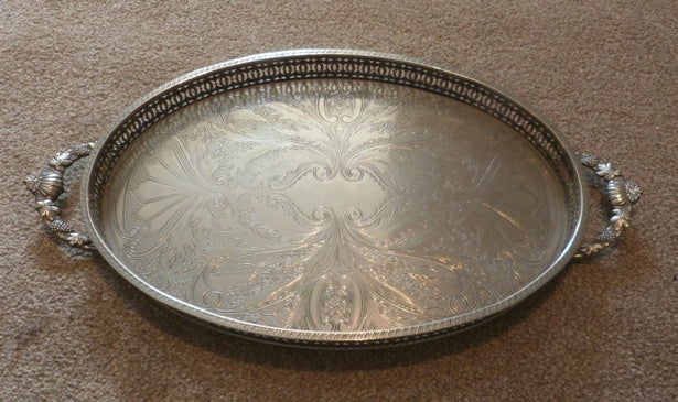 Falstaff Georgian style silver plated gallery tray with handles