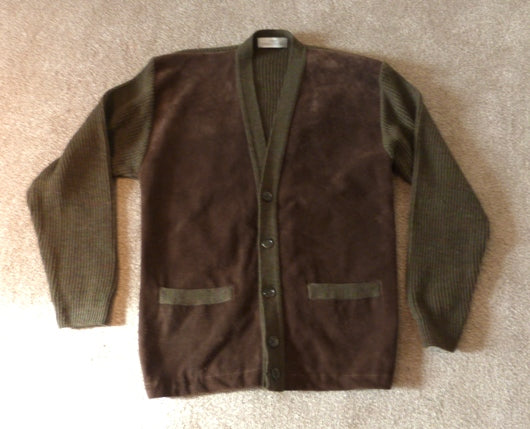 SOLD Men s retro suede front ribbed cardigan