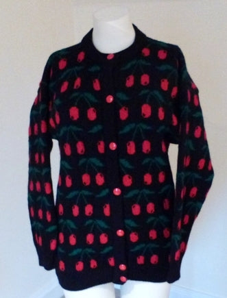Tulchan navy and red cherry print cardigan – The Frockery