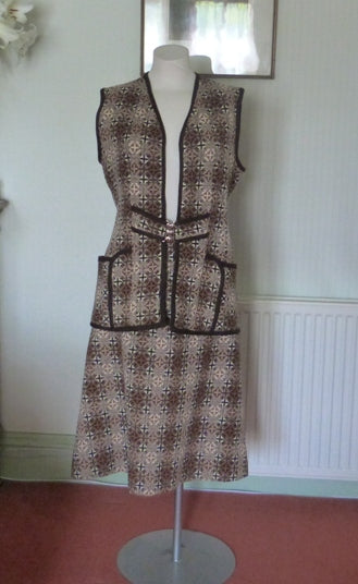 70s vintage brown and cream Welsh tapestry wool skirt set – The
