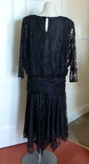 80s black lace drop waist Gatsby flapper dress – The Frockery