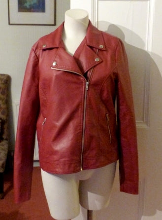 Forever 21 red faux leather biker jacket