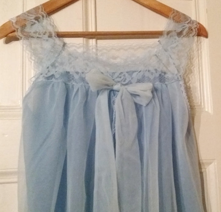 Gown Vintage Chiffon Babydoll Nighties SOLD: Vintage Blue Chiffon